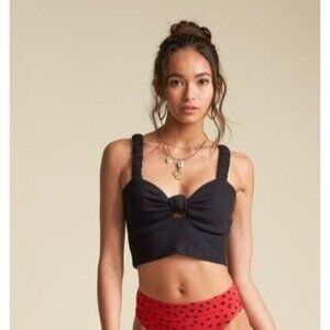 BILLABONG SINCERELY JULES Knot In Love Crop Top Sz L Black Ribbed Cotton Blend